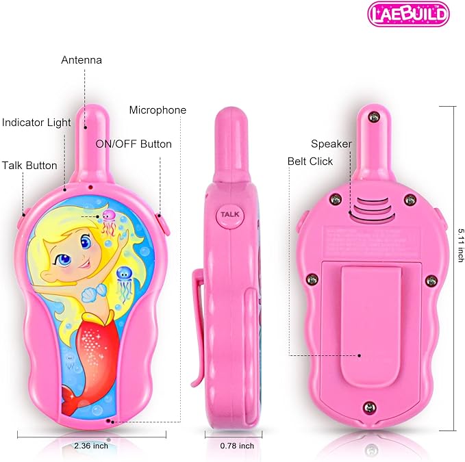 Mermaid Walkie Talkies for Girls, 2 Pack Kids Two Way Radio Toys, Long Range Toddler Toys for 3-8 Year Old, Ideal Birthday Christmas Easter Gifts for Indoor Outdoor Games