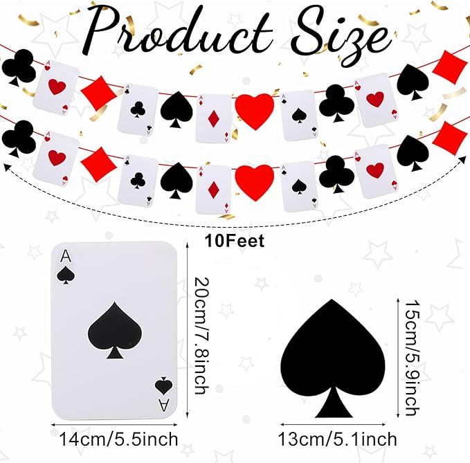 Sherr 2 Pcs Poker Theme Party Decorations 10 ft Pre-Strung Poker Birthday Banner Hanging Dice Garland for Game Night Bachelorette Theme Party Favors Graduation Supplies (Classic Style)