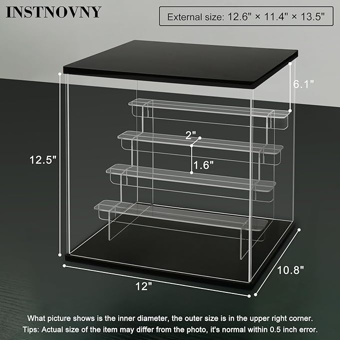 Clear Acrylic Display Case with Light 5 Tier Display Storage Box Assembly Dustproof Showcase for Collectibles Action Figures(Black, 12.0*10.8*12.5inch)