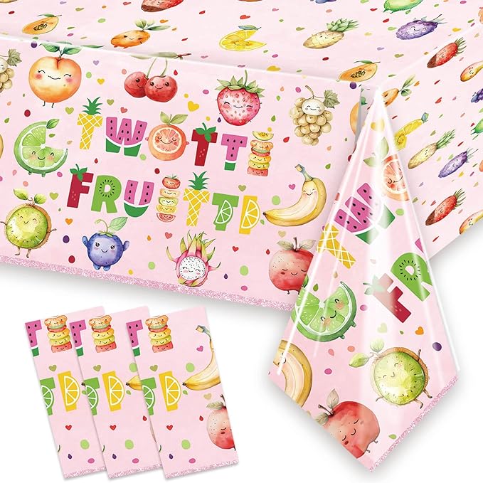 3 Pcs Twotti Frutti Tablecloth Summer Fruit Two Years Old Table Covers for Luau Fruit Lemon Watermelon Pineapple Strawberry Theme Girls 2nd Birthday Party Decorations Supplies