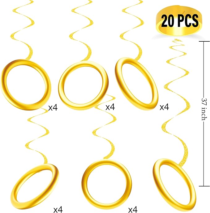 20pcs Golden Rings Birthday Party Decorations Golden Rings Hanging Swirls Video Game Party Ceiling Streamers for Cartoon Theme Birthday Party Supplies