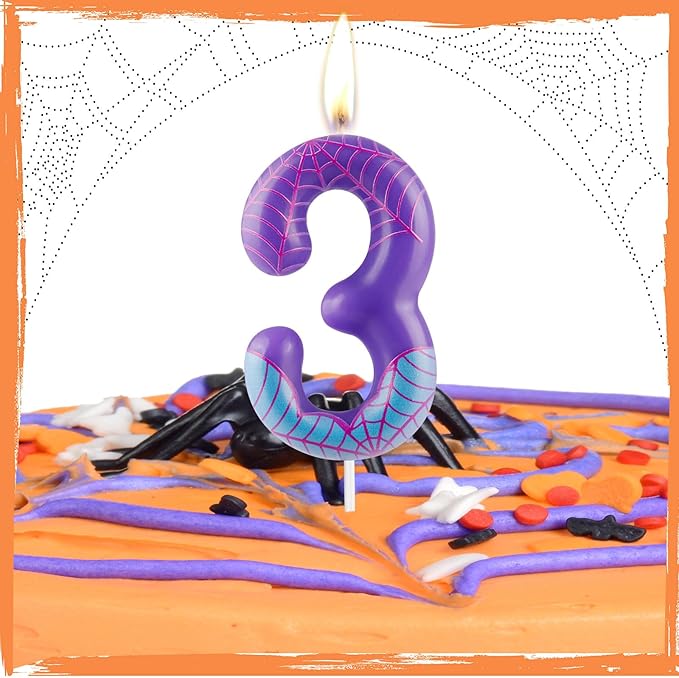 Purple Spider 6th Birthday Candles Spider Themed Number 6 Candle Cake Topper Spider Cartoon Birthday Cake Decorations for Boys Girls Kids Party Supplies