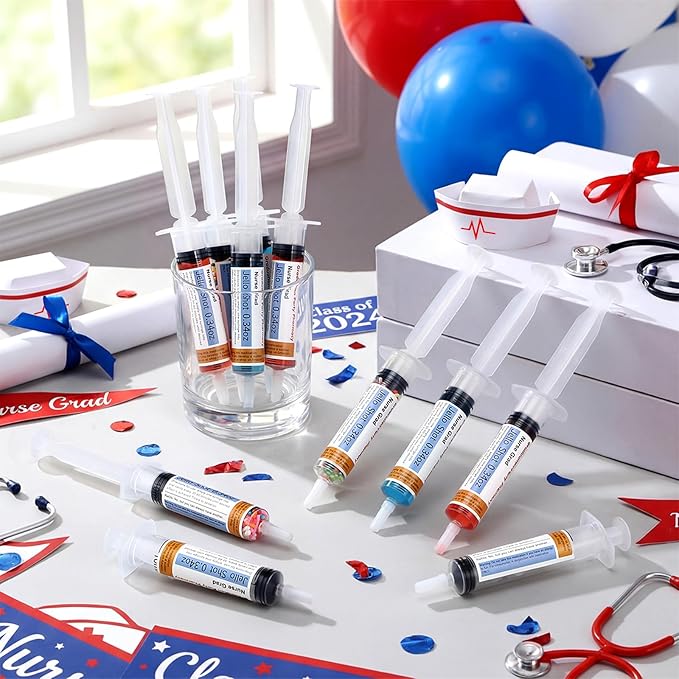 40 Pcs Nursing Graduation Party Supplies, 20 Pcs Plastic Syringes for Drinks, 20 Sticky Labels, Class of 2026 Graduation Decoration Nurse Party Supplies Bsn Rn Lpn Gift (10 ml)