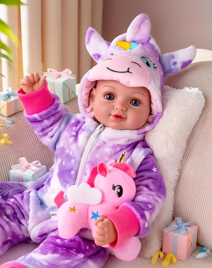 BABESIDE Baby Doll Girl - 15-Inch Realistic Baby Doll with Blue Eyes, Soft Body in Unicorn Outfit Life Like Baby Dolls That Look Real for 4 5 6 7 8 9 Years Girl, Birthday Gift and Pretend Play