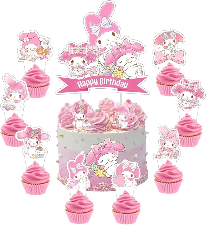 25pcs Melody Cake Decorations with 24pcs Cupcake Toppers, 1pcs Cake Topper for Cartoon Birthday Party Supplies
