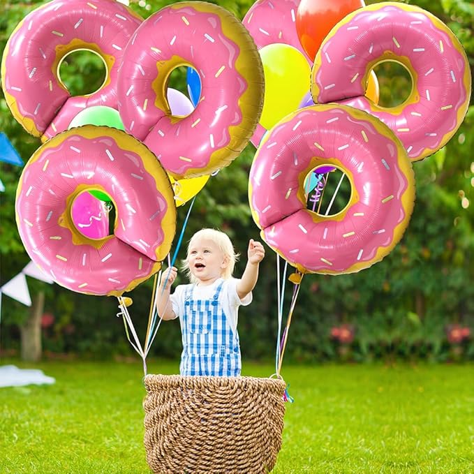 Pink Donut Shaped Balloons Dessert Food Food Cake Sweet Candy Decoration, 6 Pack Sprinkle Donut Balloons Sweetmeat Doughnut Time Party Supplies For Grow Up Party Supplies Baby Shower Wedding Christmas