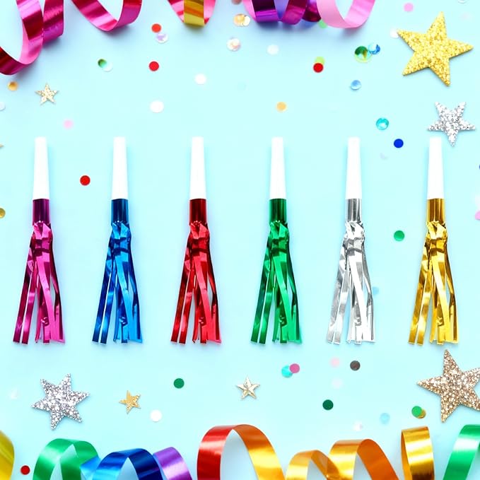 Colorful New Years Noise Makers 48 PCS NYE Party Blowers Blowouts New Years Eve Games Favors Supplies Birthday Pep Rally for Adult Prank Graduation Sporting Events Horns Noisemakers Accessories