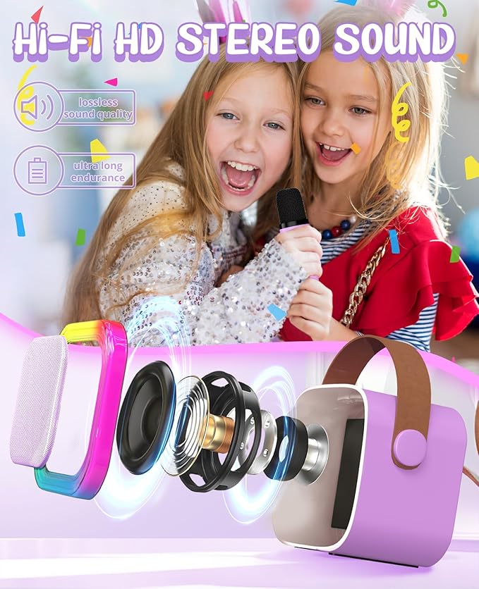 Karaoke Machine for Kids Microphone Wireless Toys Gifts for Teen Girls Age 5-7 Birthday for Kids 4 5 7 9 6 8 10 Year Old Ideas (Purple)