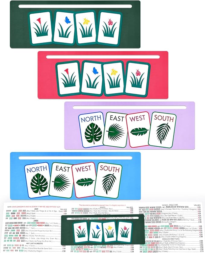 Adkoat® American Mahjong Card Line Finder Set Of 4 - Waterproof Mah Jongg Rules Reader & Tracker - ADHD Dyslexia Overlays Guided Reading Tool - Mahjongg Accessories and Gifts for Mahj Beginner Seniors