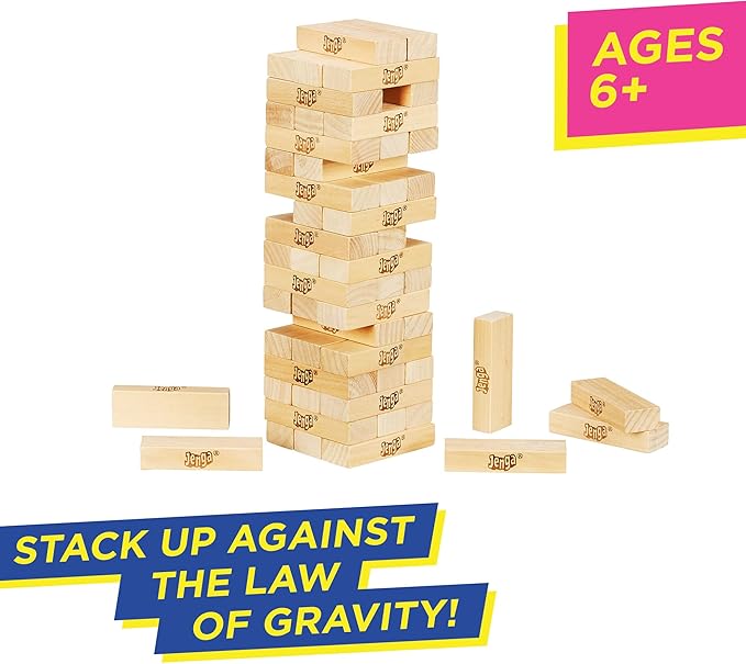 Hasbro Gaming Jenga Game | The Original Wood Block Game with Genuine Hardwood Blocks | Stacking Tower | Ages 6+ | 1 or More Players | Party Games for Kids | Family Games