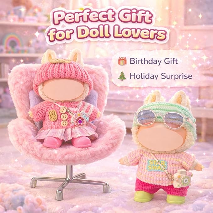 17cm Doll Car Seat and Clothes Set (No Dolls), Includes Doll Seat and 2-Pack Doll Clothes, Perfect for Play and Display, Doll Outfit Accessories for Collectors