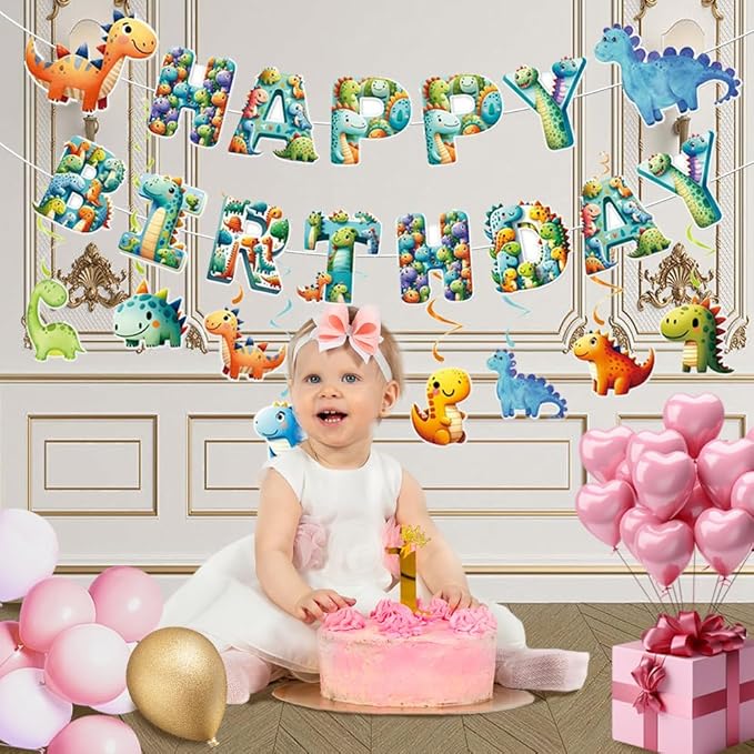Cute Cartoon Dinosaur Happy Birthday Banner for Kids - Dinosaur Birthday Party Decorations,Dino Happy Birthday Banner Party Supplies - Boys and Girls