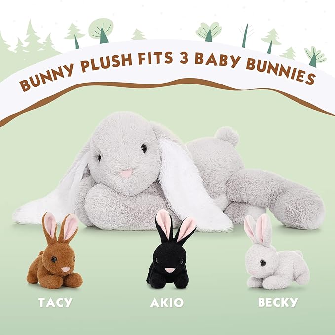 4 Pcs Easter Bunny Stuffed Animal - Large Stuffed Rabbit Plush Toys for Kids - Cuddly Mommy Bunny Surprise with 3 Small Bunnies