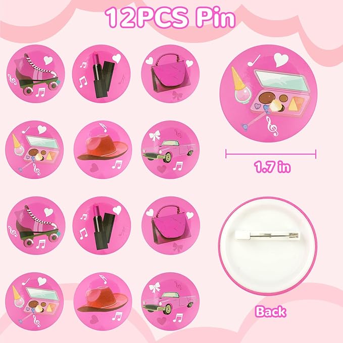 128 PCS Hot Pink Party Favors Decorations ,Princess Birthday Supplies Bracelet Stickers Pin Stamp Bubble Wand Gifts Stuffers for Girls Kids