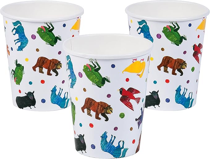Fun Express Eric Carle Brown Bear, Brown Bear, What Do You See? Paper Cups - Party Supplies - Print Tableware - Print Cups - Birthday - 8 Pieces
