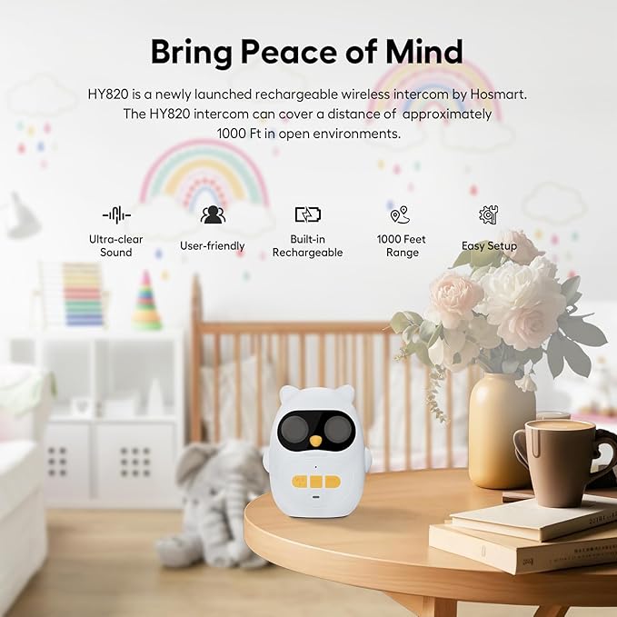 Audio Baby Monitor with Rechargeable Battery, Walkie Talkies for Kids with Two-Way Talk and Clear Sound, 1000 Ft Range, Indoor Outdoor Intercom Toys for Family Games, Outside, Camping, Hiking