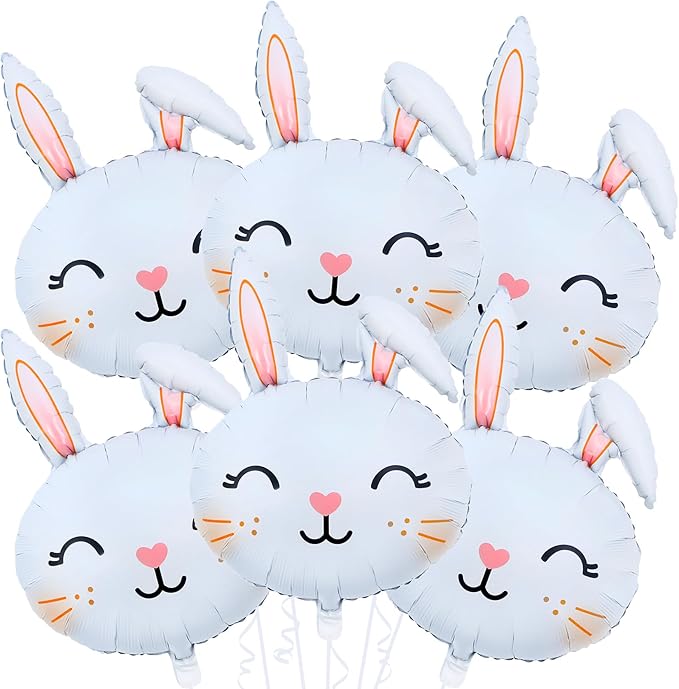 6PCS Easter-Bunny Balloons Rabbit Head Foil Balloons Easter Themed Party Mylar Bunny Birthday Party Supplies Decorations