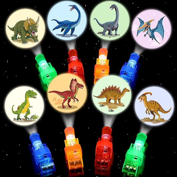 24 Pack Dinosaur Party Favors Light Up Finger Lights for Kids, Dinosaur Birthday Glow in the Dark Party Supplies, LED Finger Lights Bulk for Goodie Bags Stuffers Classroom Prizes Gifts