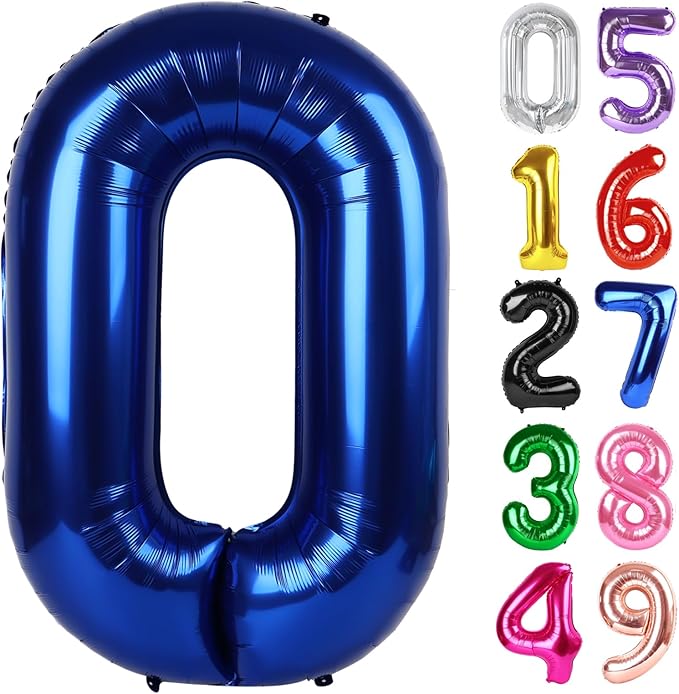 Night Blue Number 0 Balloon 40 Inch, 0 Balloon Number for 10th 20th 30th 40th 50th 60th Birthday Decorations, Night Blue Party Supplies
