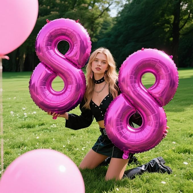 40 Inch Rose Purple Large Balloon Number 8 Balloon,Jumbo Mylar Foil Helium Balloon for 8 18 28 38 48 58 Birthday Digital Balloons for Birthday Party,Wedding Anniversary Party Decorations
