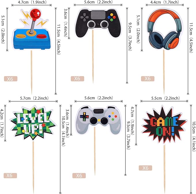 36 PCS Video Game Cupcake Toppers Assembled Game On Controllers Cupcake Picks GamePad Cake Decorations for Game Theme Baby Shower Kids Boys Girls Birthday Anniversary Party Decorations Supplies