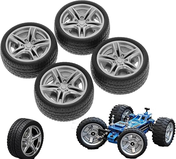 4Pcs Black 48mm Rubber Tires, Simulation Rubber Wheel Tire Wheel Toy Model DIY RC Spare Parts Easy Installation Small in Size, Remote and App Controlled Vehicles and Parts, Wheels and Tires