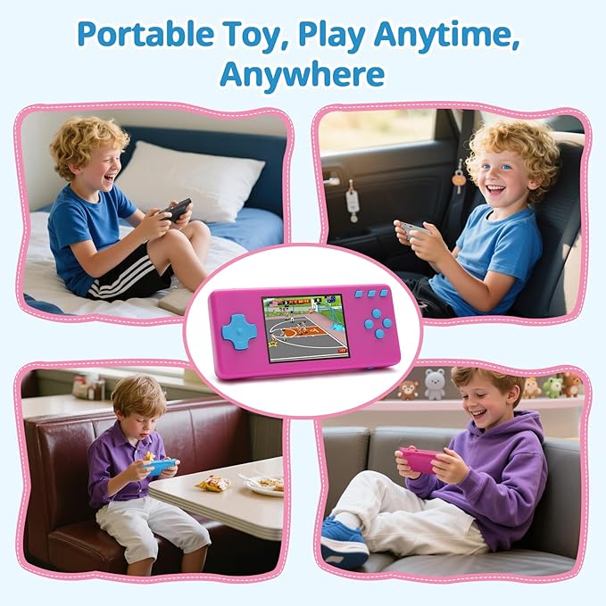 Handheld Game Console,Portable Video Game Console with Retro Games,3.2" Screen,Rechargeable Battery,Built-in Headphones and Built-in Bow Ultimate Kid Christmas Birthday Gift for Kids (Purple + Blue)
