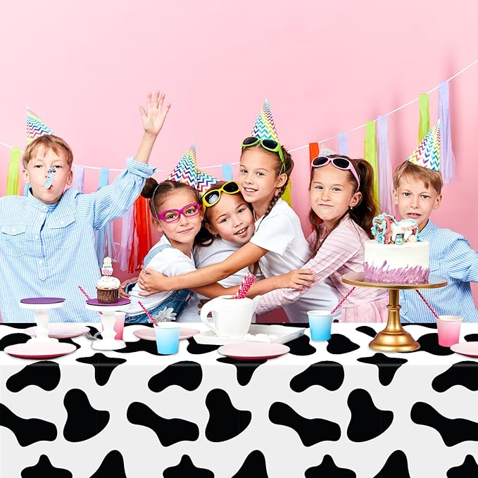 CHUNNIN 4PCS Disco Cowgirl Party Decorations Pink Cowgirl Tablecloth Cow Print Western Party Supplies Pink Disco Ball Plastic Table Cover Disposable for Girls Birthday Bachelorette 80s 90s Favors