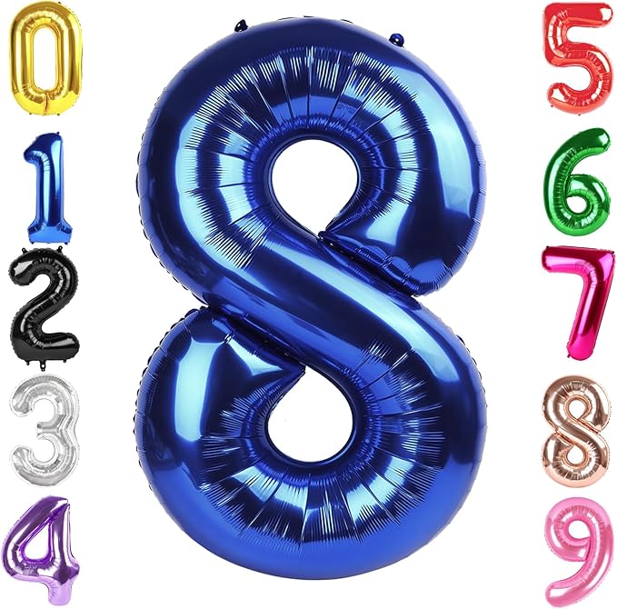 40 Inch Night Blue Number 8 Balloon, Giant 8 Number Balloons for 8th Birthday Decorations, Party Supplies for Baby Boy Girl, Night Blue Party Decor