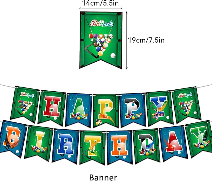 Billiards Party Decorations Billiards Birthday Party Supplies Includes Billiards Happy Birthday Banner, Cake Topper, Cupcake Toppers, Balloons for Billiards Theme Party Sports Party