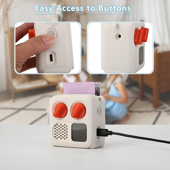 TXEsign Silicone Case Cover for Yoto Mini (2024 Edition), Travel Carrying Case with Adjustable Shoulder Strap Protective Cover for Yoto Mini Player (White Smoke)