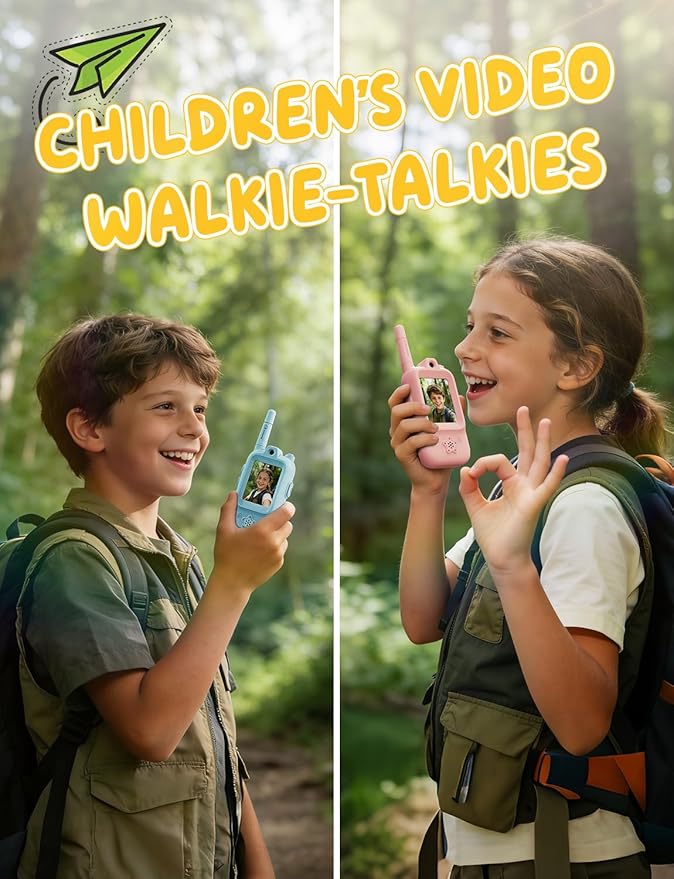 Video Walkie Talkies for Kids, Handheld 2 Pack Rechargeable Video Intercom Kids Walkies Talkies, Indoor Outdoor Toys for Family Games, Outside, Camping, Hiking for Boys Girls Ages 3-12 (Blue/Pink)