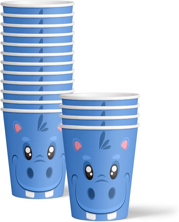 Hippo Birthday Party Supplies - Zoo Animal Party Supplies - Wild Animal Party Supplies | Tableware Set Includes Plates, Napkins and Cups | Kit for 16