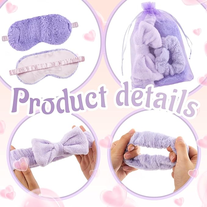 48 Pcs Sleepover Party Supplies Spa Birthday Slumber Pajamas Galentines Party Favors Coquette Throw Blanket Pillow Headband Scrunchies Eye Mask Cup Socks(Purple,Solid Color)