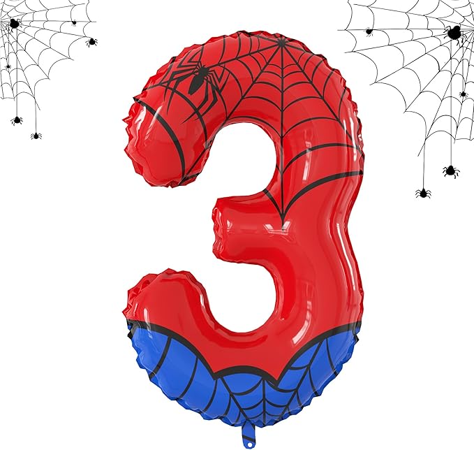 40 Inch Giant Spider Theme Number Foil Balloons - Large Number 3 Balloons for Kids' Birthday Anniversary Party Decorations Supplies (Numbers 0-9 Available)