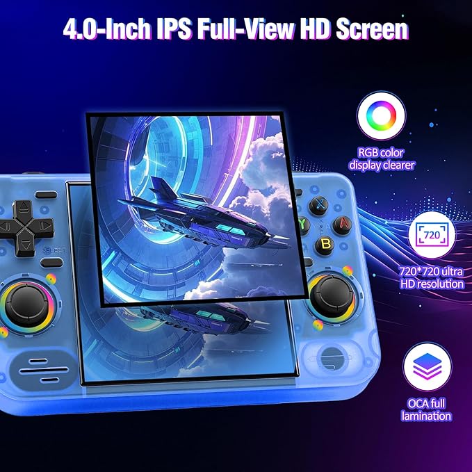 RF40H Handheld Game Console, 4.0" Retro Gaming Console Preloaded 20,000+ Classic Games, Open Source Linux System, Support WiFi Online Play, Portable Pocket Hand Held Video Game (Transparent Blue)