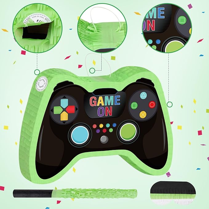 Video Game Controller Pinata with Pinata Stick and Blindfold for Boys Kids Birthday Party Decorations Video Game Party Supplies Carnival Activity Decorations
