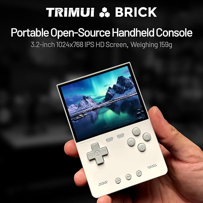 𝗧𝗿𝗶𝗺𝘂𝗶 Brick Handheld Game Console 3.2-Inches 1024x768 IPS Screen Built-in 64G TF Card Video Gaming Consoles 3000mAh Lithium Battery Supports Multiple Simulators Casual Game Console-White