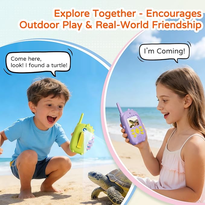 Dual Cameras Video Walkie Talkies for Kids, Kids Walkie Talkies 2 Pack for Age 3-12 Year Old Boys Girls with Front&Rear Cameras, Photo/Video Recording,Rechargeable Battery and Silicone Protective Case