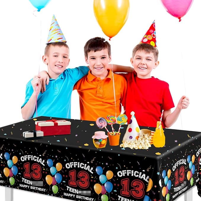 13th Birthday Decorations for Boys Red Black 13th Happy Birthday Tablecloth for Official 13 Teenager 13 Year Old Boy Birthday Decor