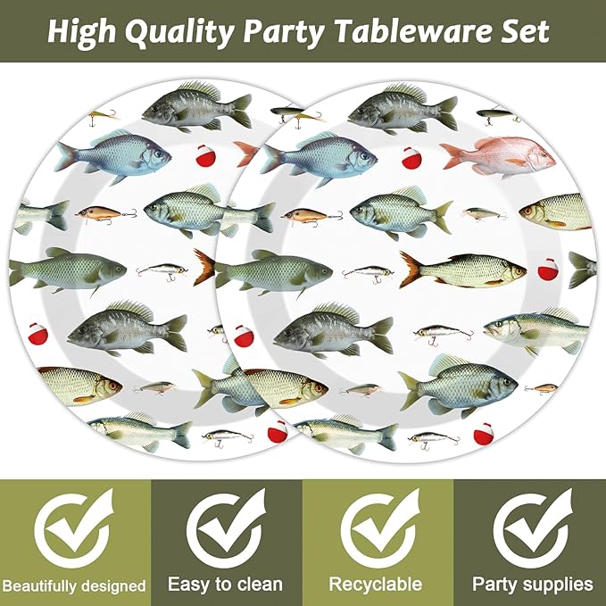 CHUNNIN 50PCS Gone Fishing Party Plates for Fishing Themed Party Decoration 7Inches Ofishally One Birthday Tableware Gone Fish Disposable Dessert Plates for Little Fisherman Birthday Supplies