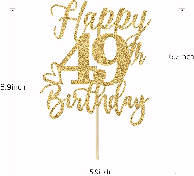 Happy 49th Birthday Cake Topper, 49th Birthday Decorations, Cheers to 49 Years, Hello 49, 49th Happy Birthday Party Supplies Gold Glitter
