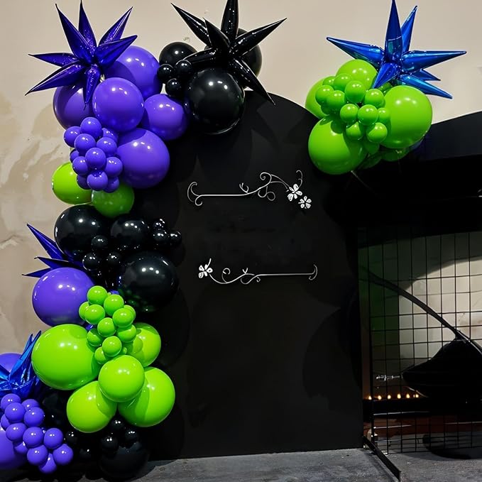 Black Purple Green Balloon Arch Kit, Star Foil Balloons for Kids Boy Monster Theme Birthday Decorations Baby Shower Wedding Anniversary Engagement Graduation Celebrations Party Supplies