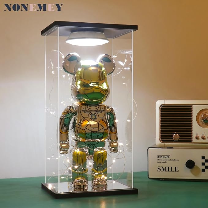 NONEMEY Clear Acrylic Display Case with Remote Control Light for 400% Bearbrick, Dustproof Model Showcase Organizer Box, Display Case for Collectibles Bearbrick (6×4.7×12.6inch,15×12×32cm)