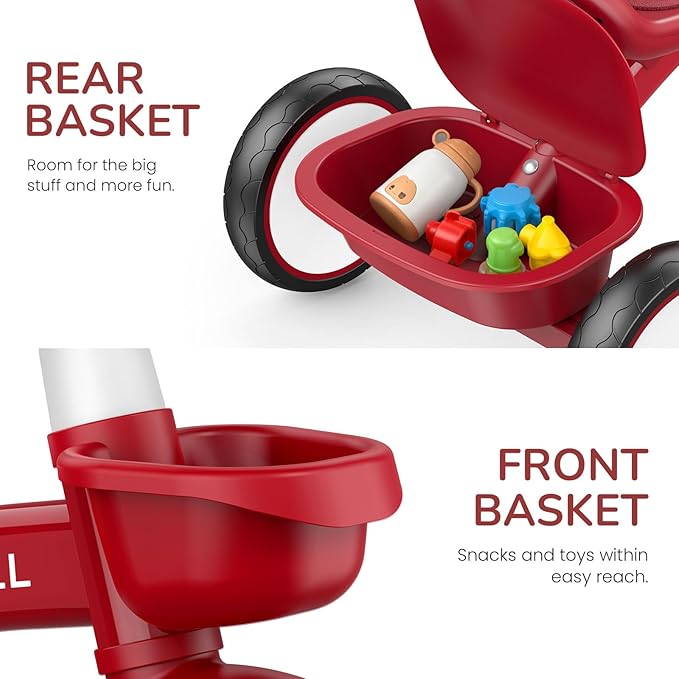Umatoll Toddler Tricycle for 18 Month to 4 Year Old Boys Girls,Toddler Bike Toys with Adjustable Seat&Light-Up Wheels,Birthday Gift for Age 2-3 (Red)