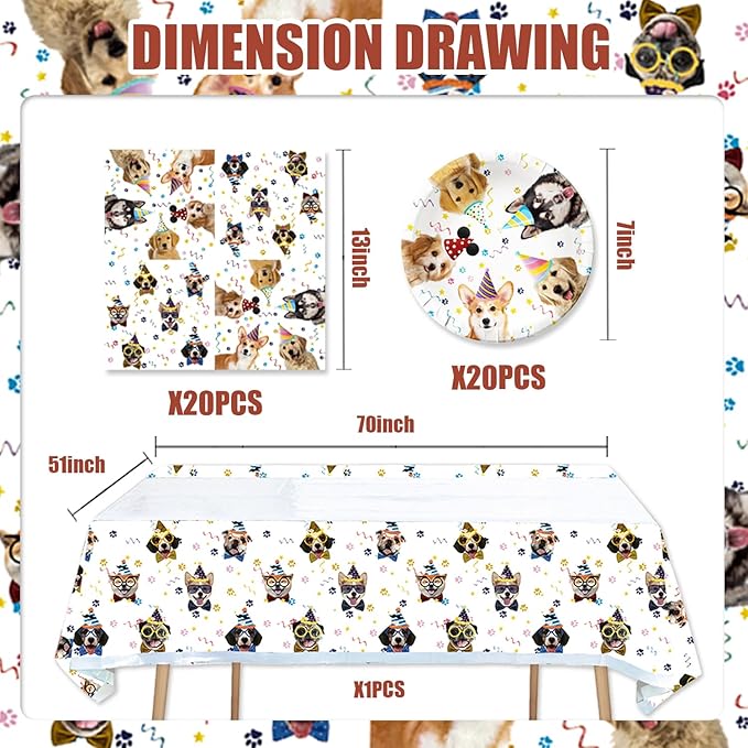 41pcs Dog Party Supplies,Pet Dog Birthday Party set Include dessert plate,Napkin and Tablecloth,Used for Dog Birthday Party Decoration