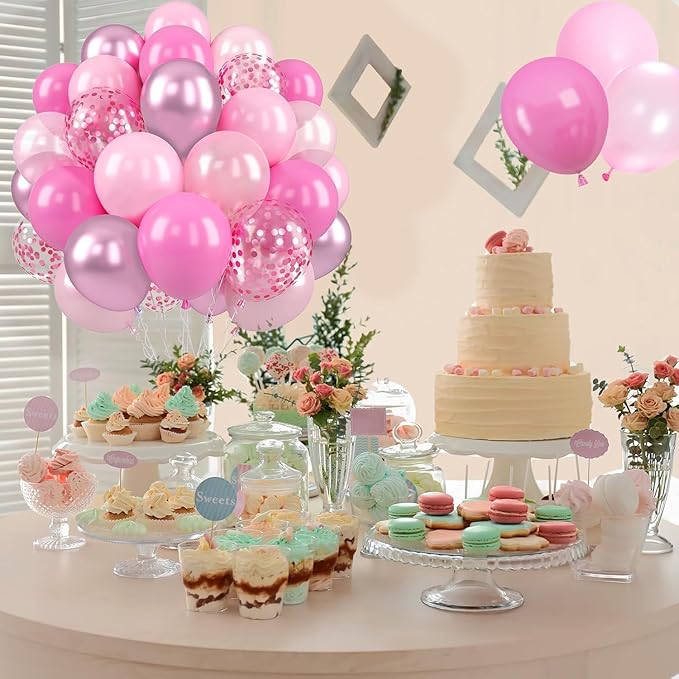 Paready Pink Balloons Set, 50 Pcs 12 Inch Metallic Pastel Pearl Light Pink Confetti Balloons Helium with Ribbon for Women Girls Wedding Bridal Baby Shower Princess Birthday Party Decorations