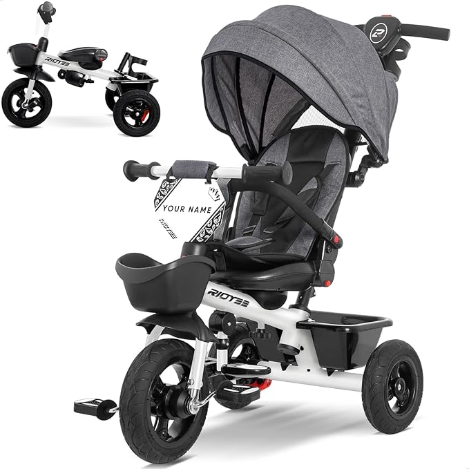7-in-1 Tricycle for 18 Months to 5 Years, All-Terrain Rubber Tires, Dual Wheel Brakes, Rotatable Seat for Toddlers 1.5-3, Tricycle for 3-5 Years with DIY Stickers, White