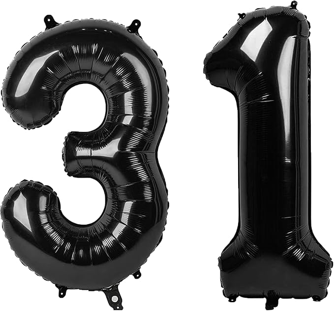 40 Inch Black Number 31 Digital Balloon,Jumbo Mylar Foil Helium Balloon for 31 Balloons for Birthday Party,Wedding Anniversary Party Decorations