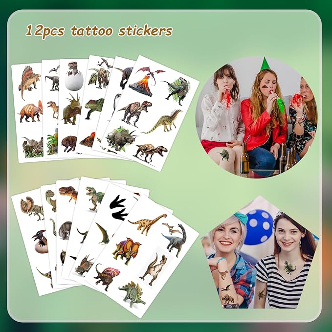 96PCS Realistic Dinosaur Party Favors Set include 72Pcs Dinosaur Temporary Tattoos Stickers, 24Pcs Dinosaur Slap Bracelet for Forest Dinosaur Dino Party Favors Prehistoric Dinosaur Themed Supplies